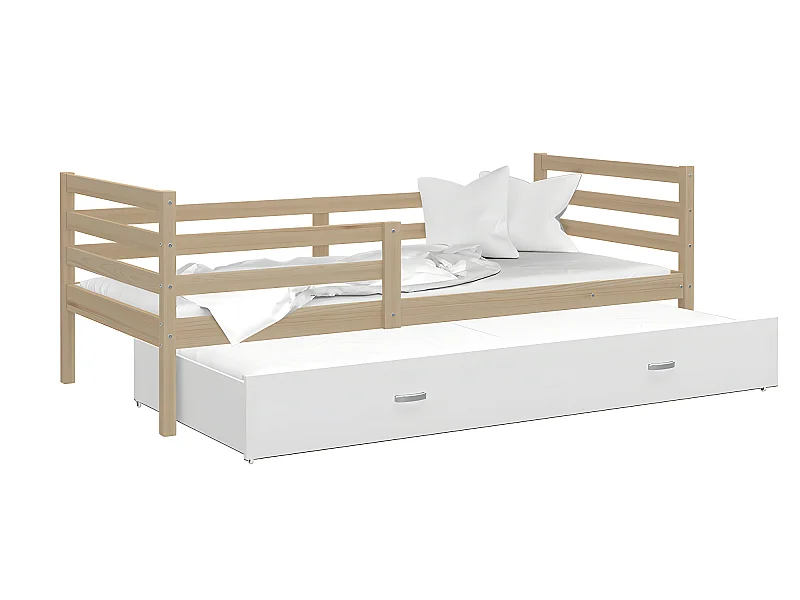 Lit Gigogne Milo 90x190 Pin - blanc Livré avec sommiers, tiroir et matelas en mousse de 7cm