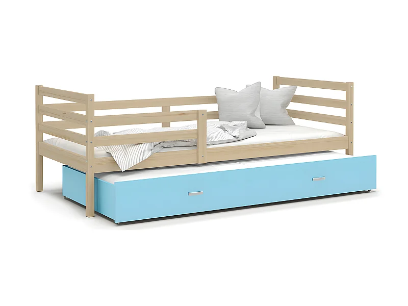 Lit Gigogne Milo 90x190 Pin - bleu Livré avec sommiers, tiroir et matelas en mousse de 7cm