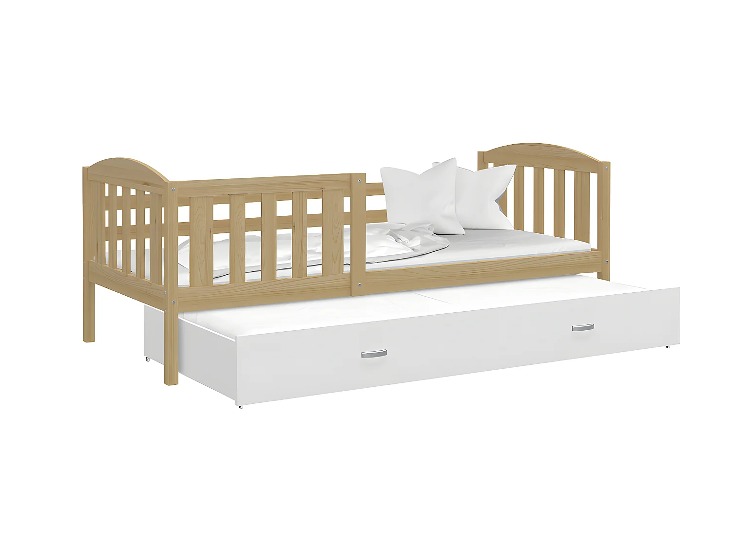 Lit Gigogne Teo 90x190 Pin - blanc Livré avec sommiers, tiroir et matelas en mousse de 7cm