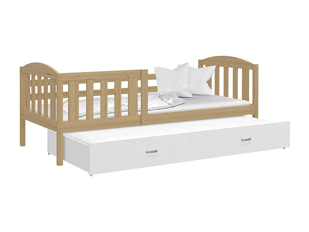 Lit Gigogne Teo 90x190 matelas inclus Pin - blanc