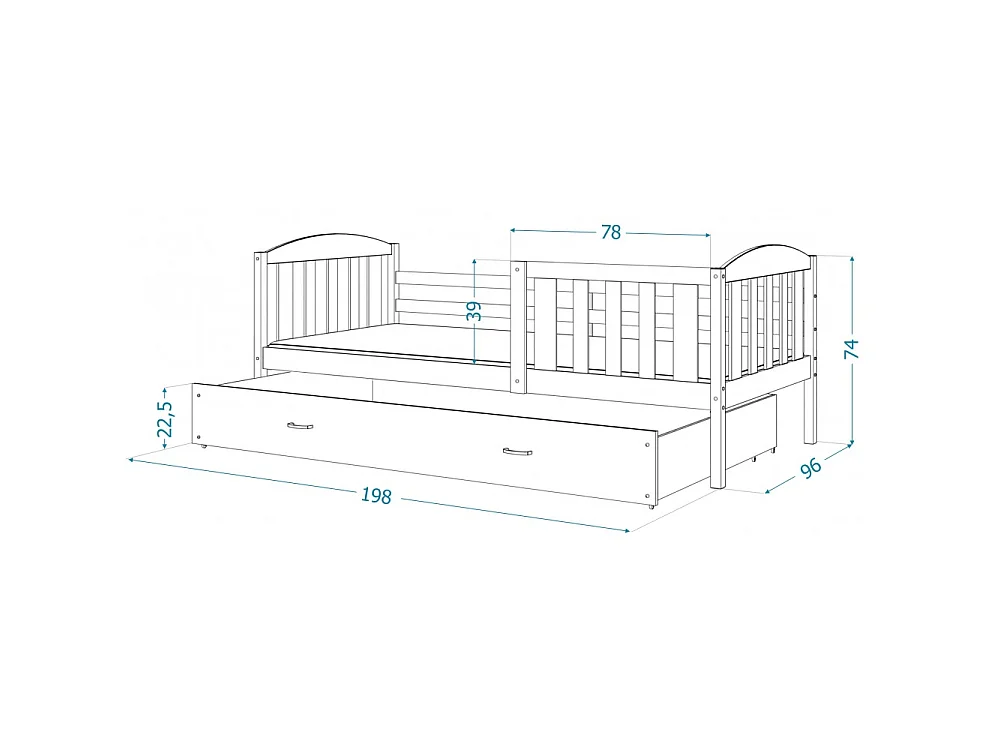 Lit Gigogne Teo 90x190 matelas inclus Pin - blanc