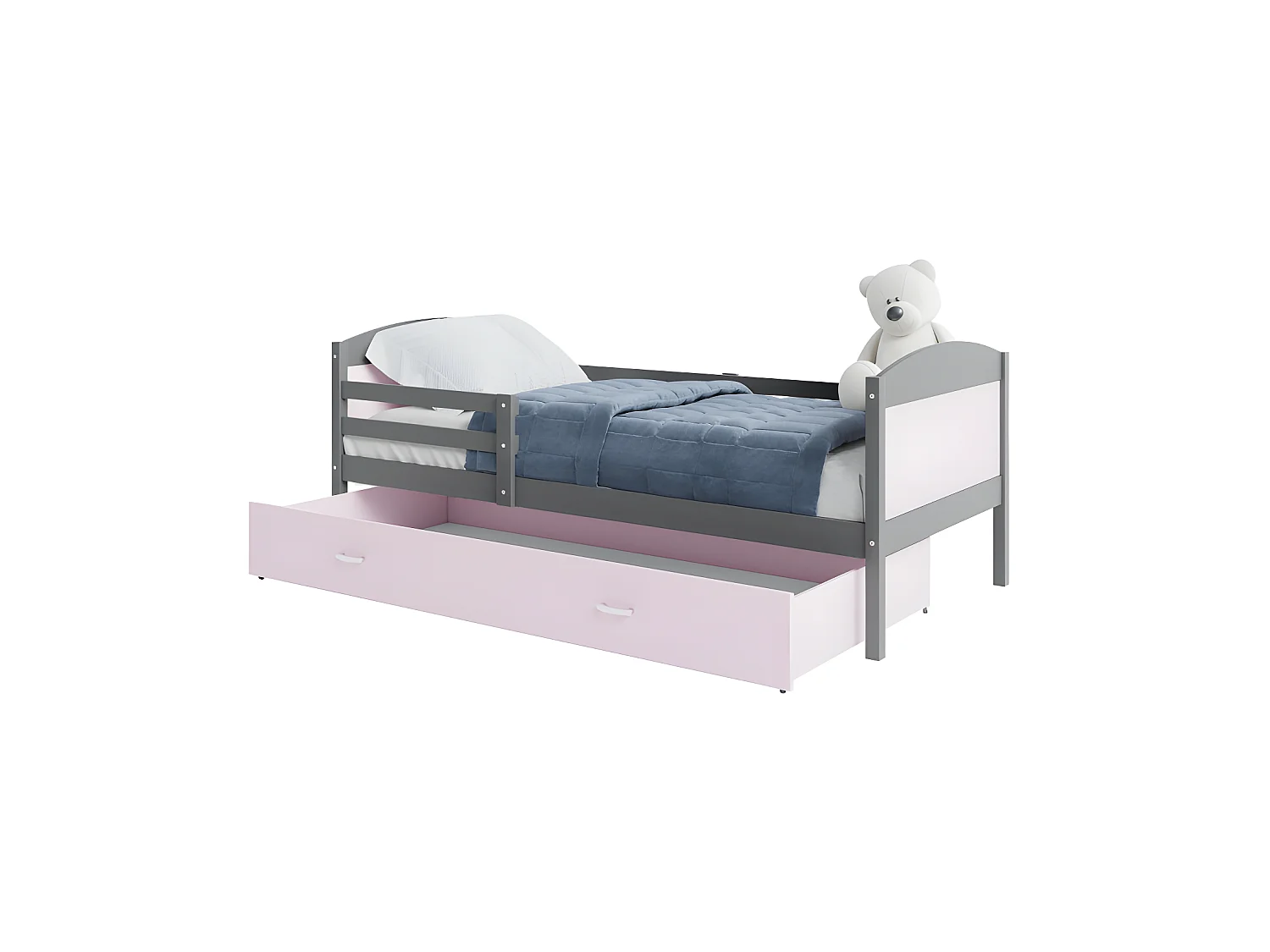 Lit Gigogne Mateo 90x190 Gris - rose Livré avec sommiers, tiroir et matelas en mousse de 7cm