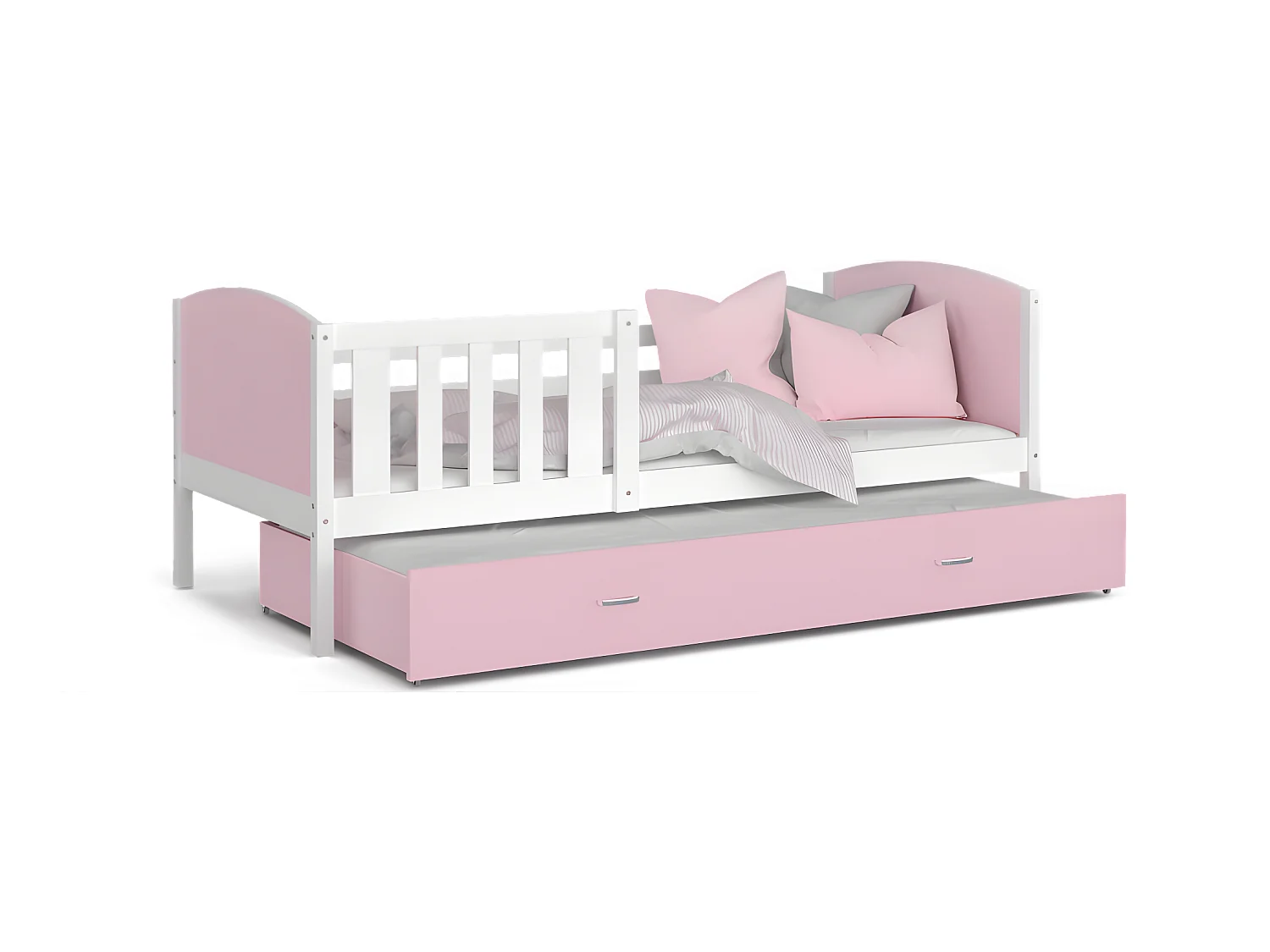 Lit Gigogne Tomy 90x190 Blanc - rose Livré avec sommiers, tiroir et matelas en mousse de 7cm