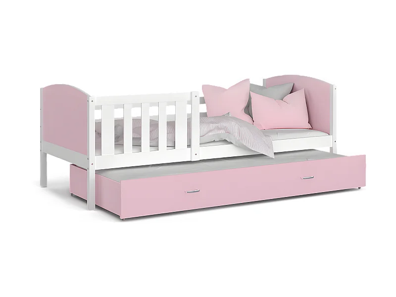 Lit Gigogne Tomy 90x190 Blanc - rose Livré avec sommiers, tiroir et matelas en mousse de 7cm