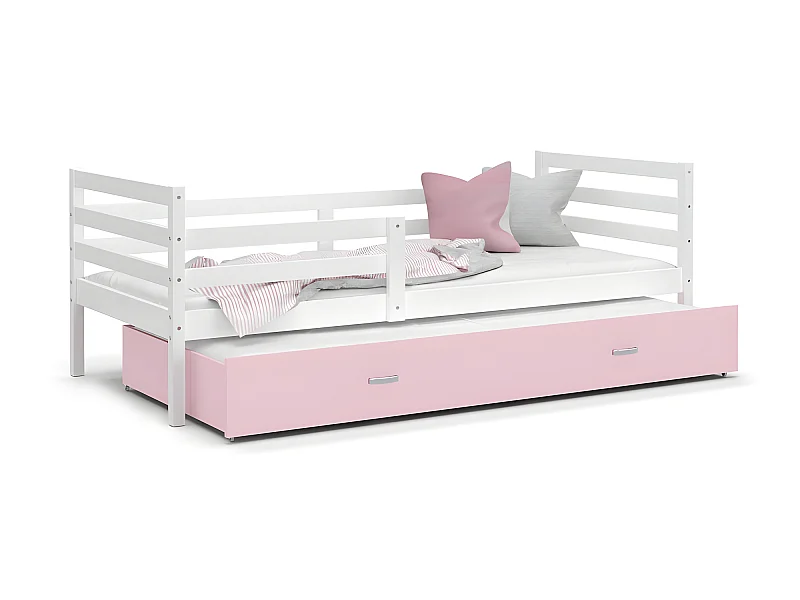 Lit Gigogne Milo 90x190 Blanc - rose Livré avec sommiers, tiroir et matelas en mousse de 7cm