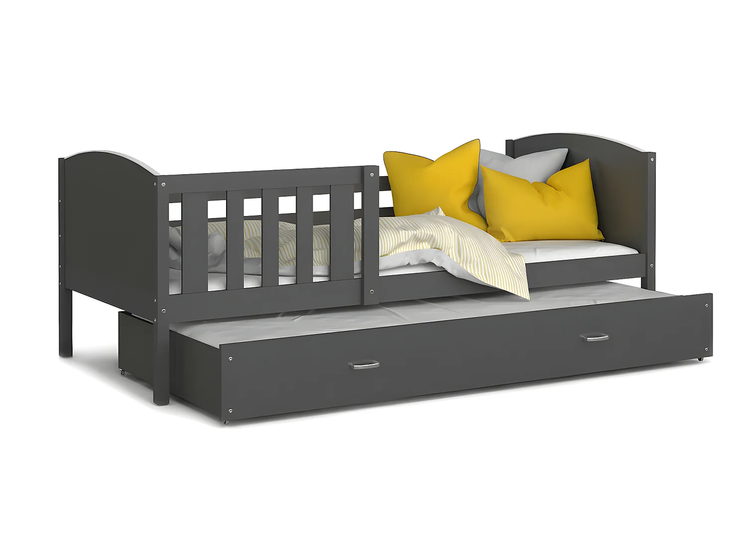 Lit Gigogne Tomy 90x190 Gris - gris Livré avec sommiers, tiroir et matelas en mousse de 7cm