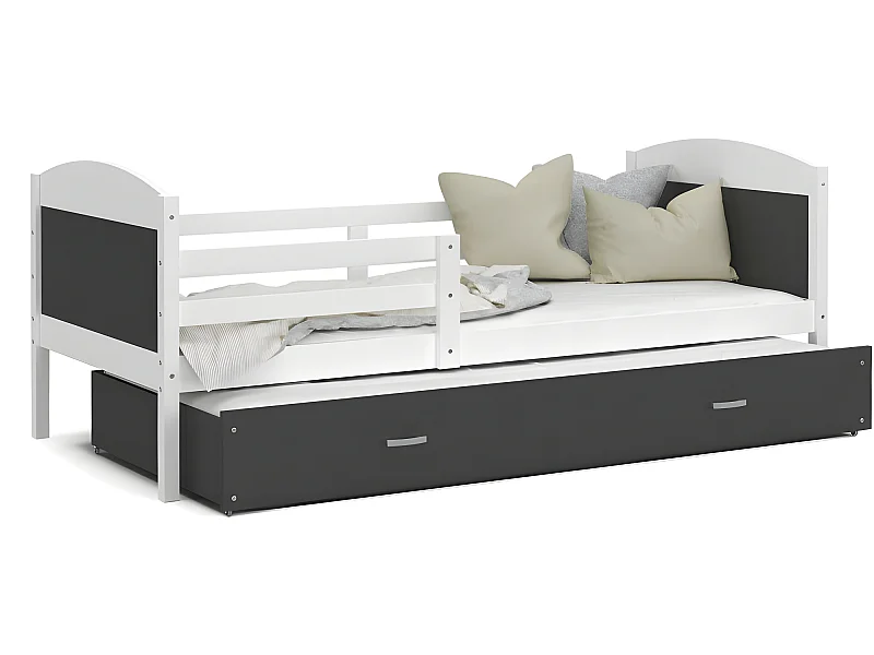 Lit Gigogne Mateo 90x190 Blanc - gris Livré avec sommiers, tiroir et matelas en mousse de 7cm