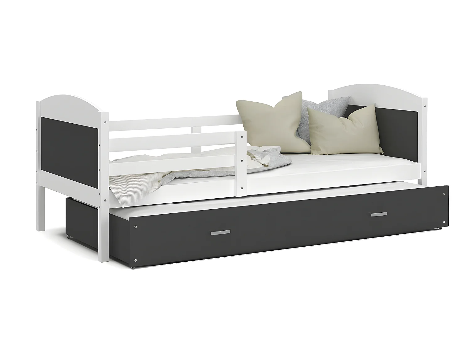 Lit Gigogne Mateo 90x190 Blanc - gris Livré avec sommiers, tiroir et matelas en mousse de 7cm