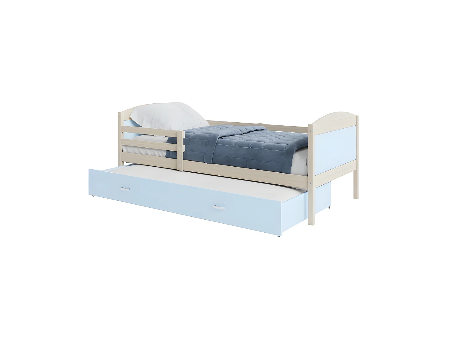Lit Gigogne Mateo 90x190 Pin - bleu Livré avec sommiers, tiroir et matelas en mousse de 7cm