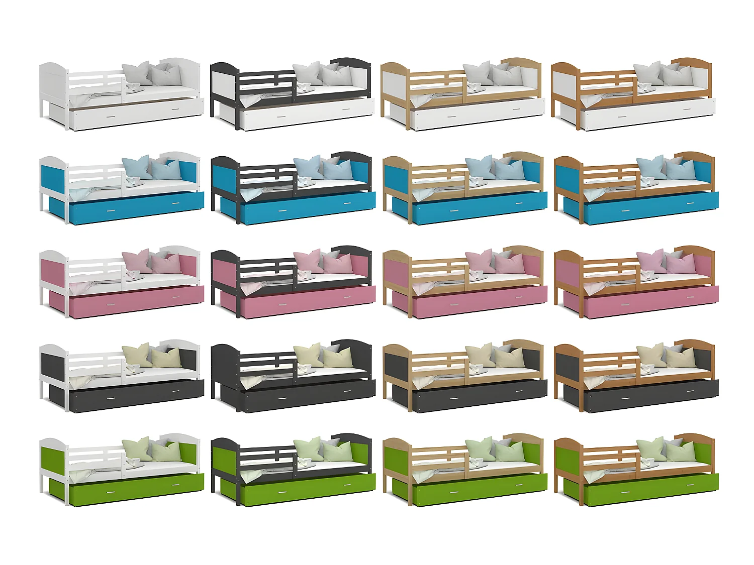 Lit Gigogne Mateo 90x190 Pin - bleu Livré avec sommiers, tiroir et matelas en mousse de 7cm