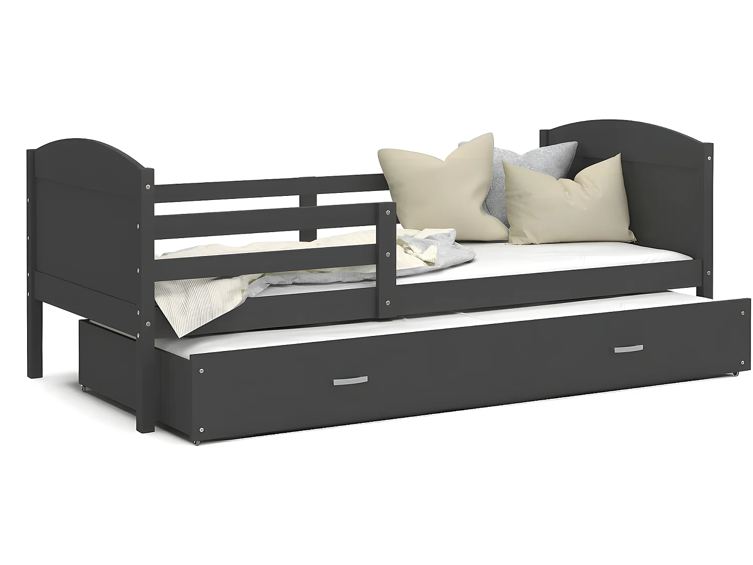 Lit Gigogne Mateo 90x190 Gris - gris Livré avec sommiers, tiroir et matelas en mousse de 7cm