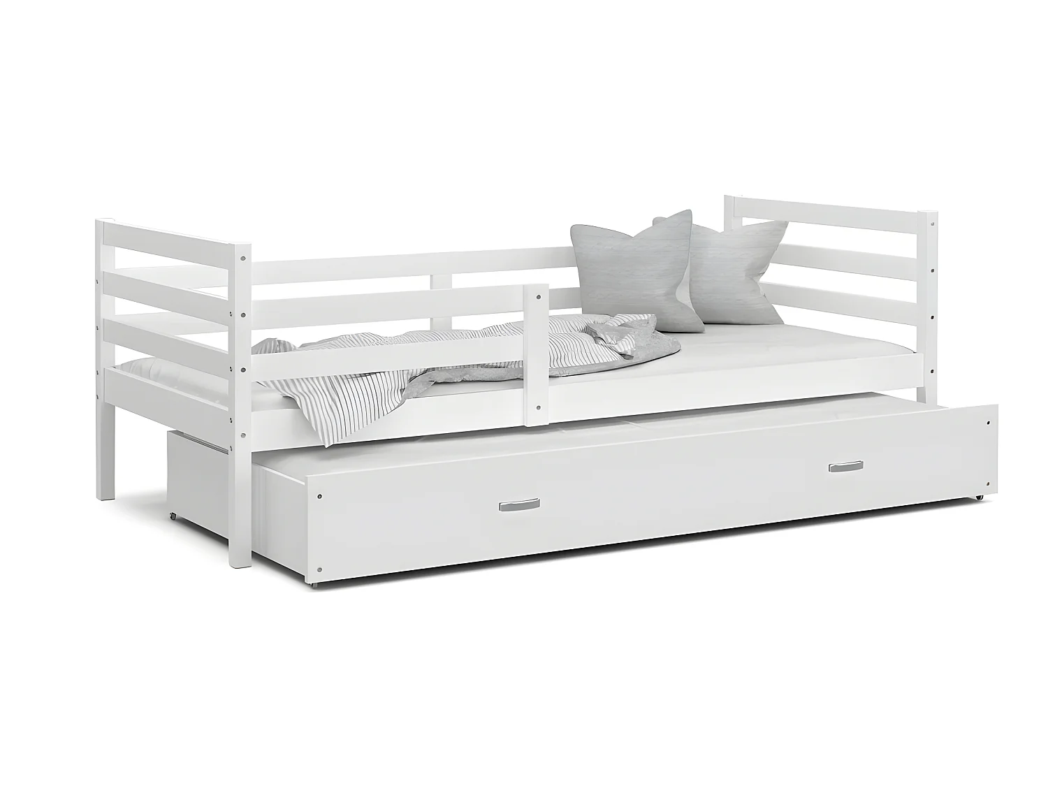 Lit Gigogne Milo 90x190 Blanc - blanc Livré avec sommiers, tiroir et matelas en mousse de 7cm