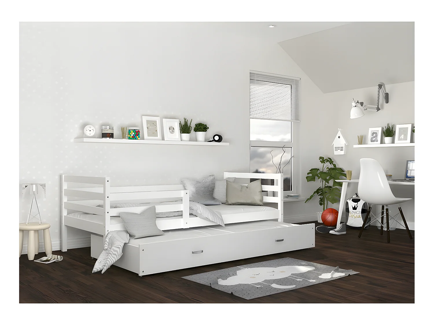 Lit Gigogne Milo 90x190 Blanc - blanc Livré avec sommiers, tiroir et matelas en mousse de 7cm