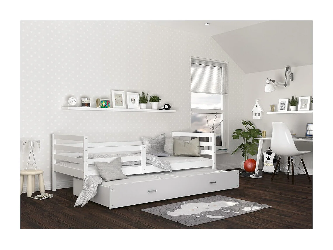 Lit Gigogne Milo 90x190 matelas inclus Blanc - blanc