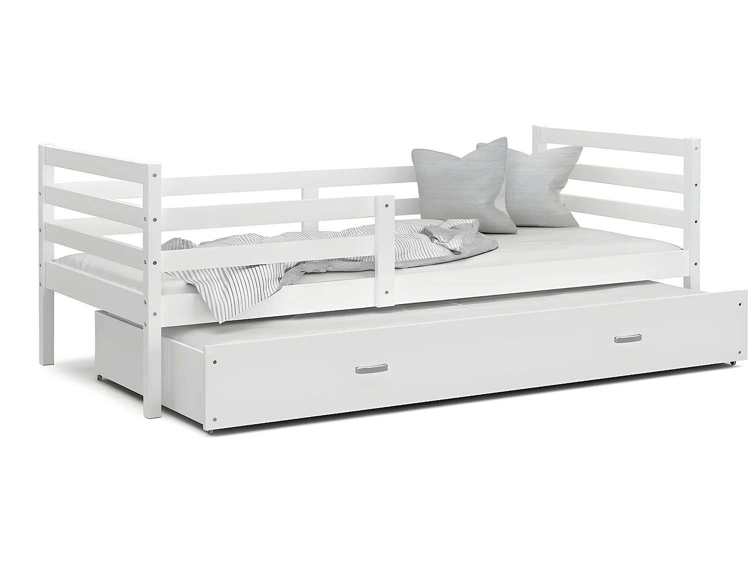 Lit Gigogne Milo 90x190 Blanc - blanc Livré avec sommiers, tiroir et matelas en mousse de 7cm