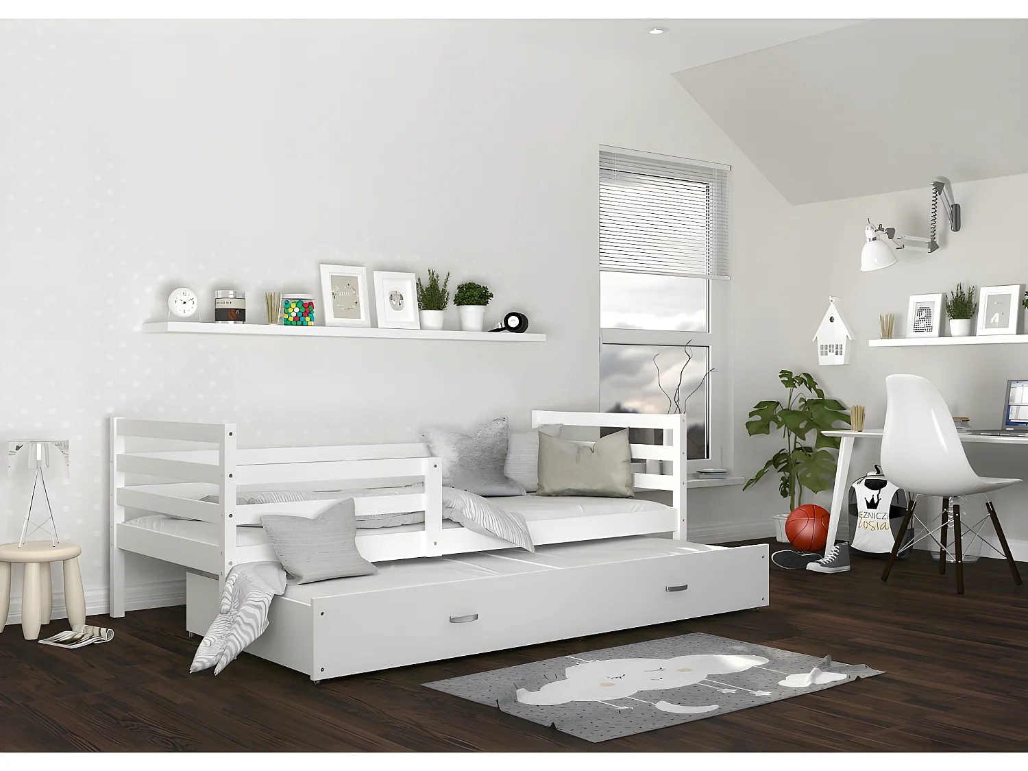 Lit Gigogne Milo 90x190 Blanc - blanc Livré avec sommiers, tiroir et matelas en mousse de 7cm