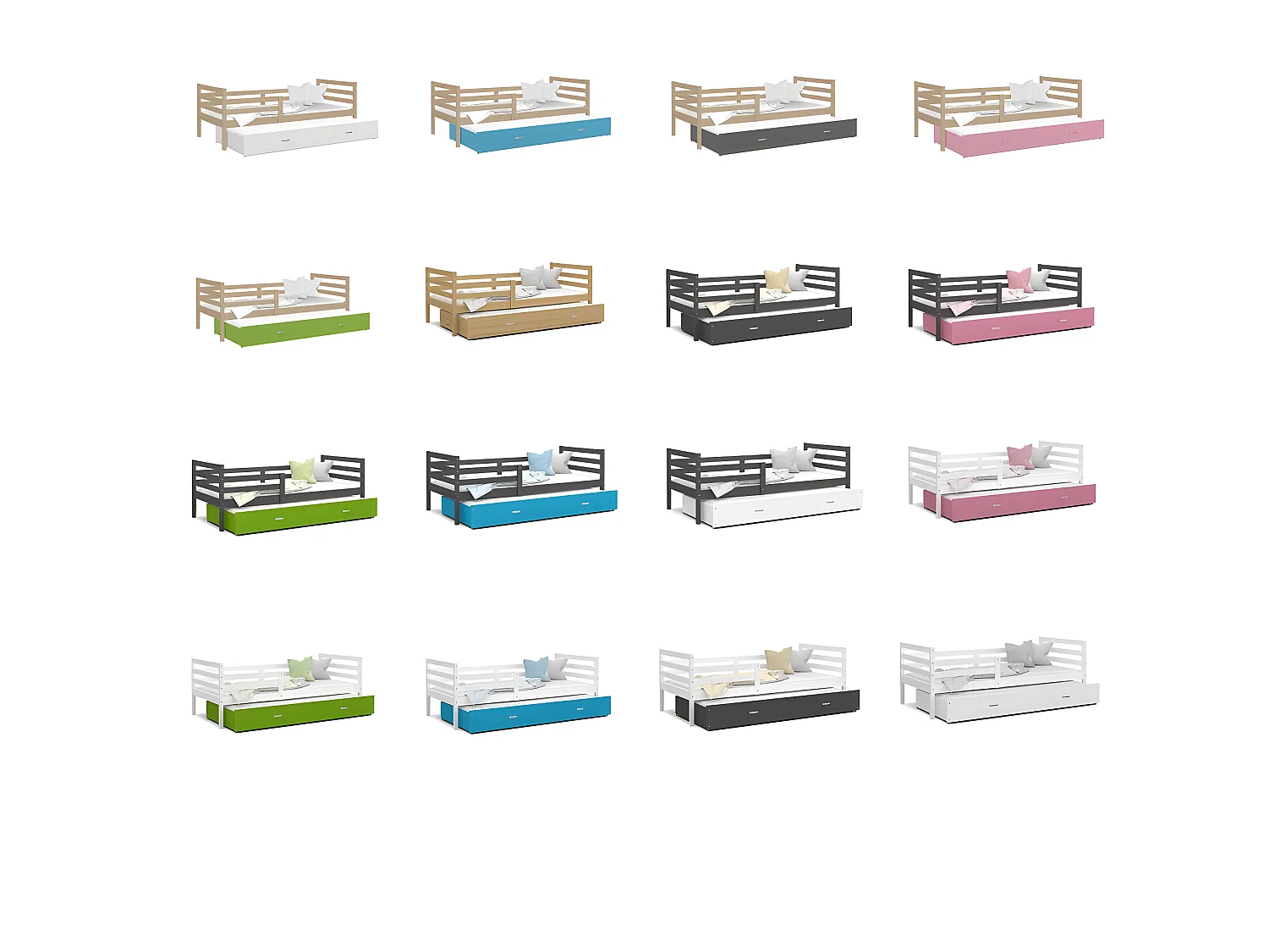 Lit Gigogne Milo 90x190 Blanc - blanc Livré avec sommiers, tiroir et matelas en mousse de 7cm