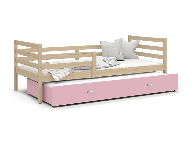 Lit Gigogne Milo 90x190 Pin - rose Livré avec sommiers, tiroir et matelas en mousse de 7cm