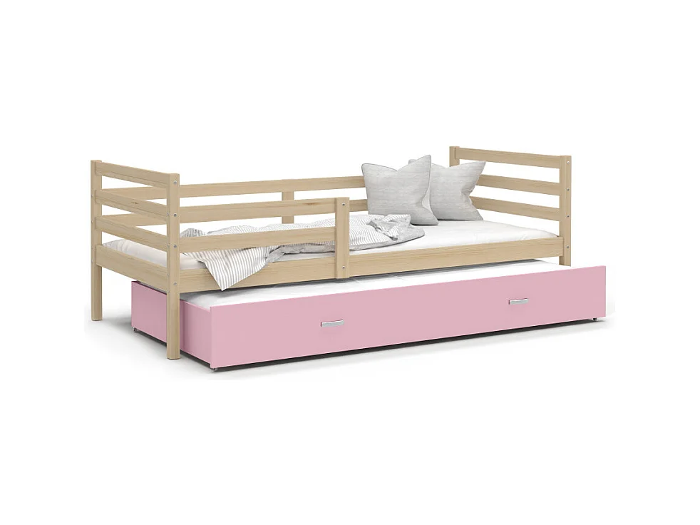Lit Gigogne Milo 90x190 Pin - rose Livré avec sommiers, tiroir et matelas en mousse de 7cm