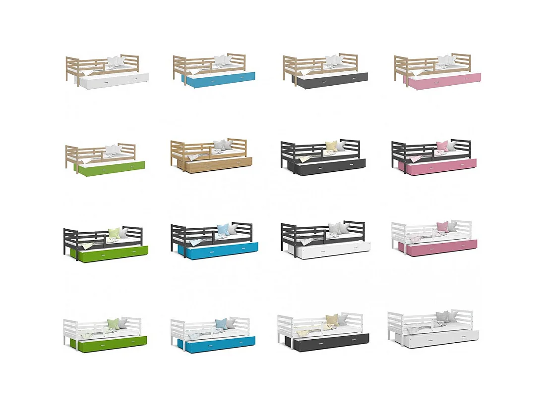 Lit Gigogne Milo 90x190 Pin - rose Livré avec sommiers, tiroir et matelas en mousse de 7cm