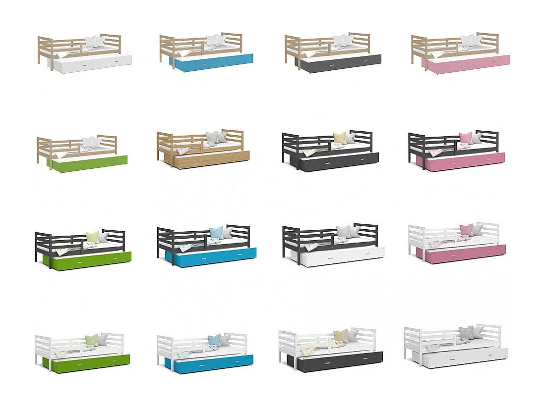 Lit Gigogne Milo 90x190 Pin - rose Livré avec sommiers, tiroir et matelas en mousse de 7cm