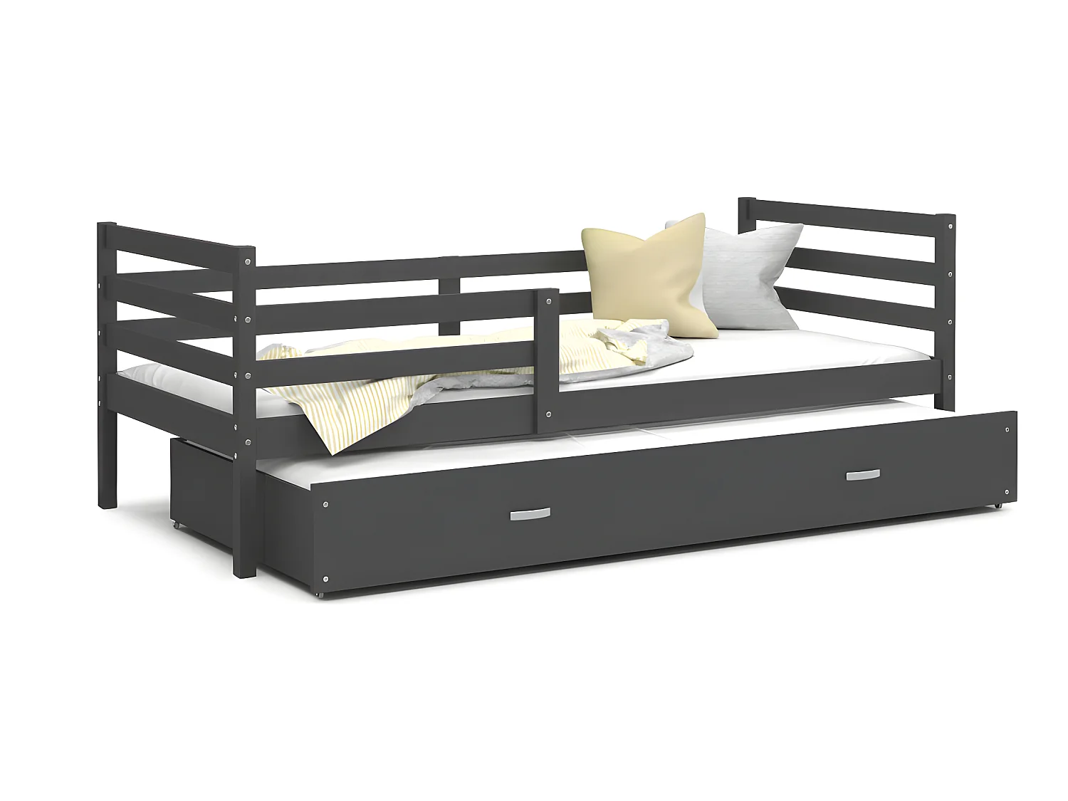 Lit Gigogne Milo 90x190 Gris - gris Livré avec sommiers, tiroir et matelas en mousse de 7cm