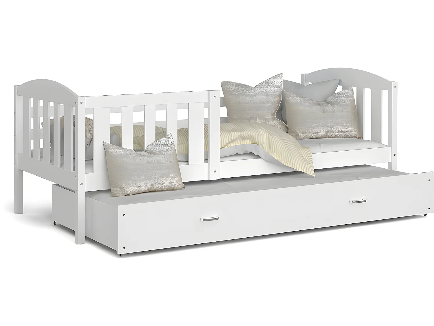 Lit Gigogne Teo 90x190 Blanc - blanc Livré avec sommiers, tiroir et matelas en mousse de 7cm