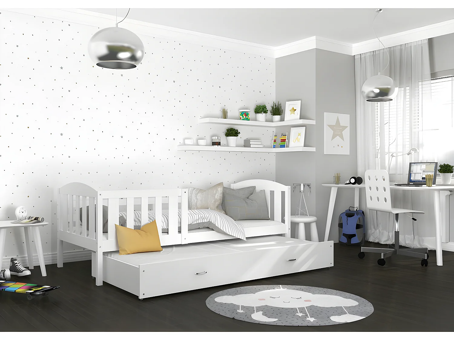 Lit Gigogne Teo 90x190 Blanc - blanc Livré avec sommiers, tiroir et matelas en mousse de 7cm