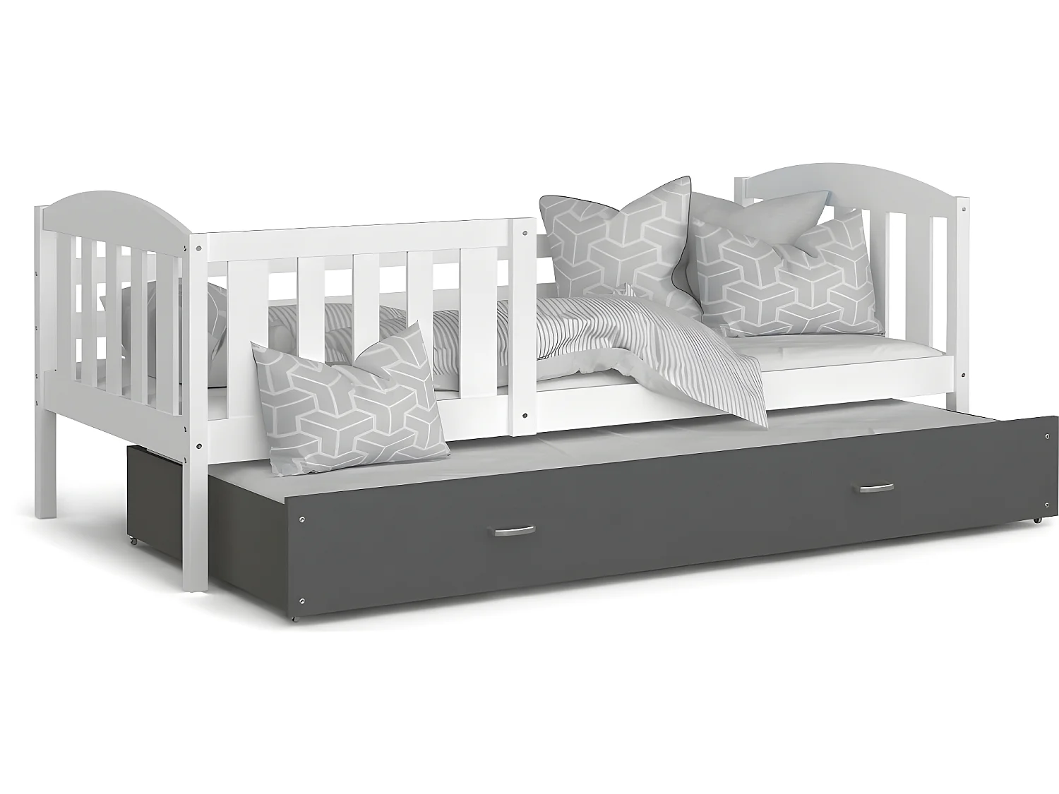 Lit Gigogne Teo 90x190 Blanc - blanc Livré avec sommiers, tiroir et matelas en mousse de 7cm