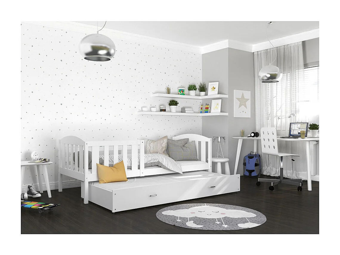 Lit Gigogne Teo 90x190 matelas inclus Blanc - blanc