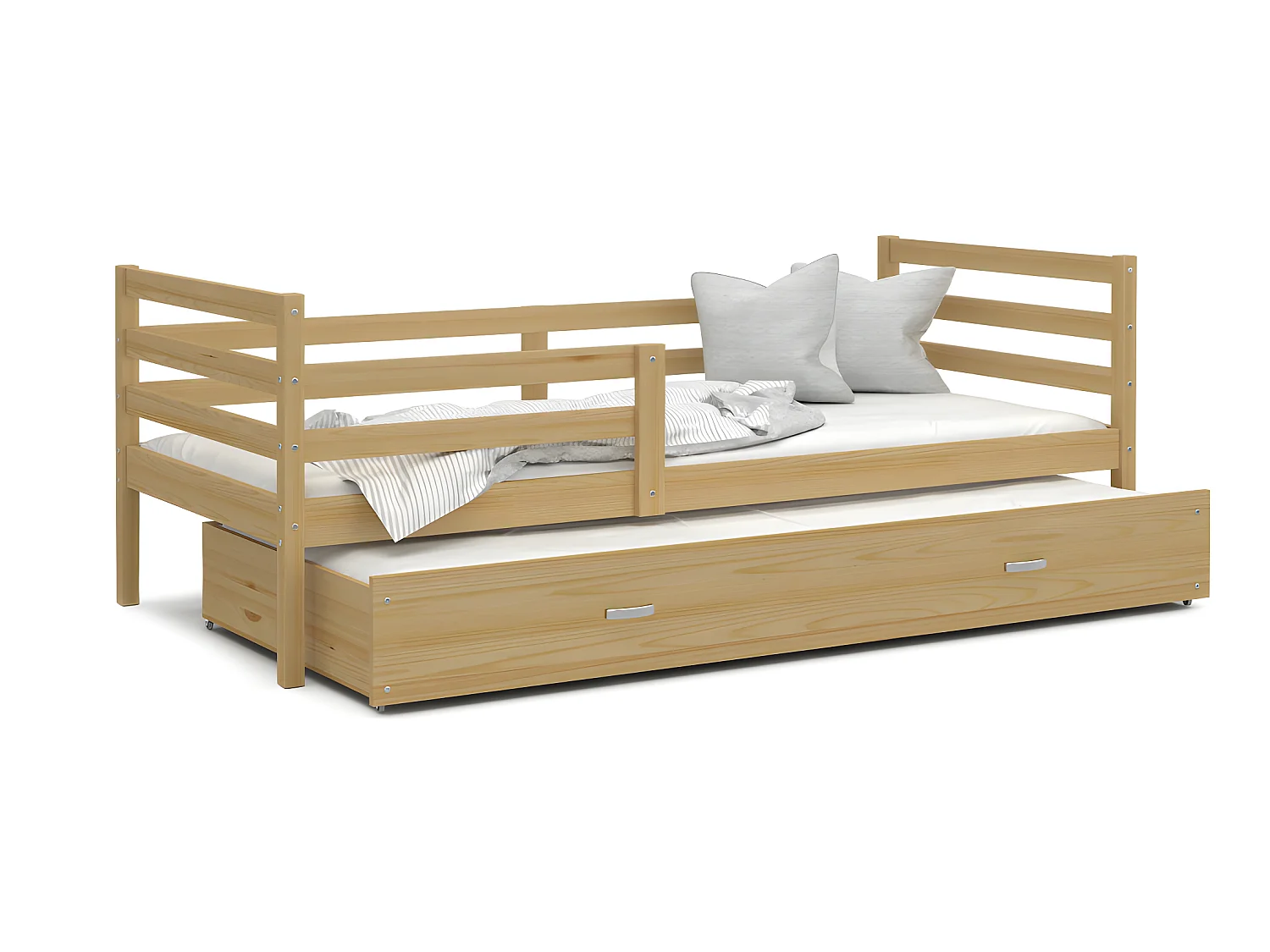 Lit Gigogne Milo 90x190 Pin Livré avec sommiers, tiroir et matelas en mousse de 7cm