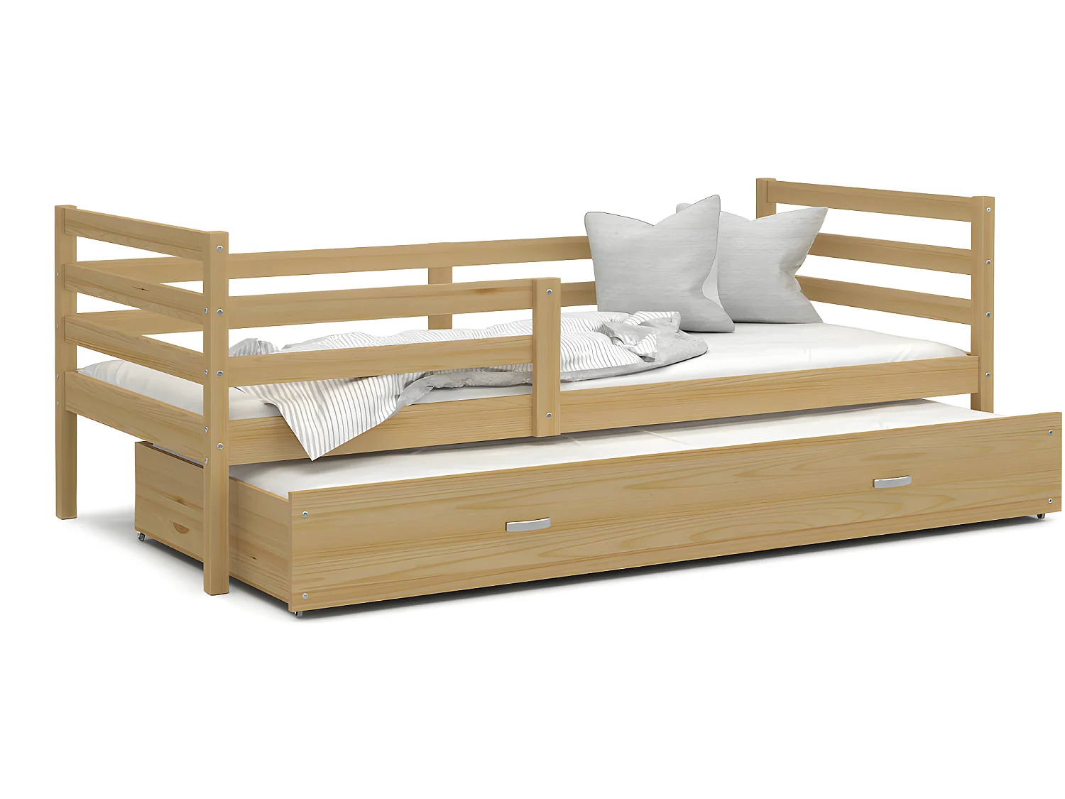Lit Gigogne Milo 90x190 Pin Livré avec sommiers, tiroir et matelas en mousse de 7cm