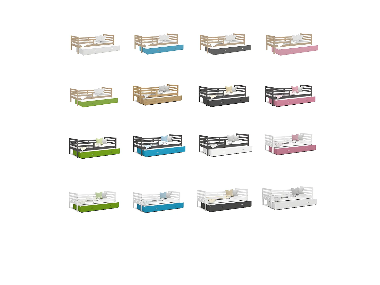 Lit Gigogne Milo 90x190 Gris - bleu Livré avec sommiers, tiroir et matelas en mousse de 7cm