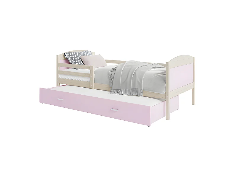 Lit Gigogne Mateo 90x190 Pin - rose Livré avec sommiers, tiroir et matelas en mousse de 7cm