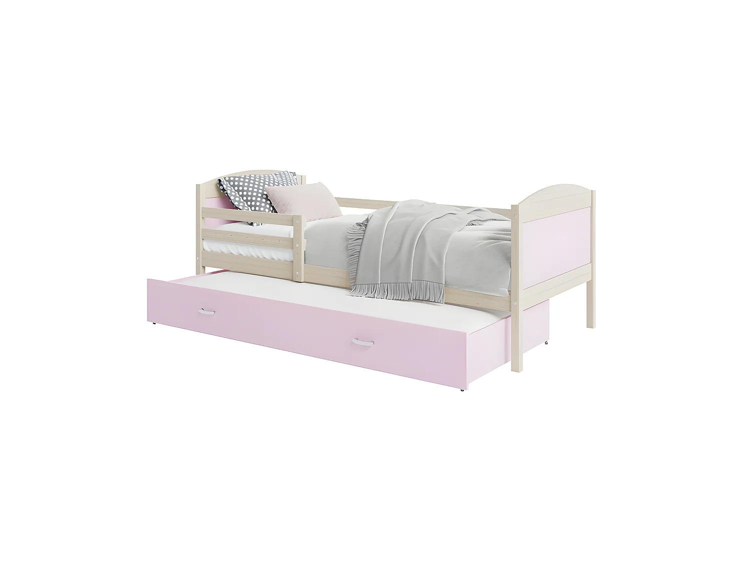 Lit Gigogne Mateo 90x190 Pin - rose Livré avec sommiers, tiroir et matelas en mousse de 7cm