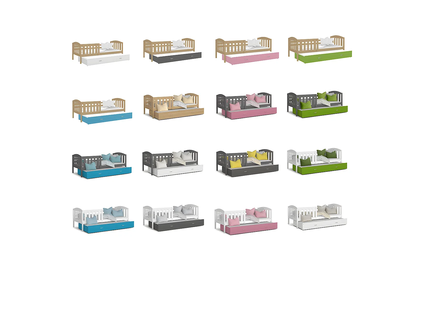 Lit Gigogne Teo 90x190 Blanc - rose Livré avec sommiers, tiroir et matelas en mousse de 7cm