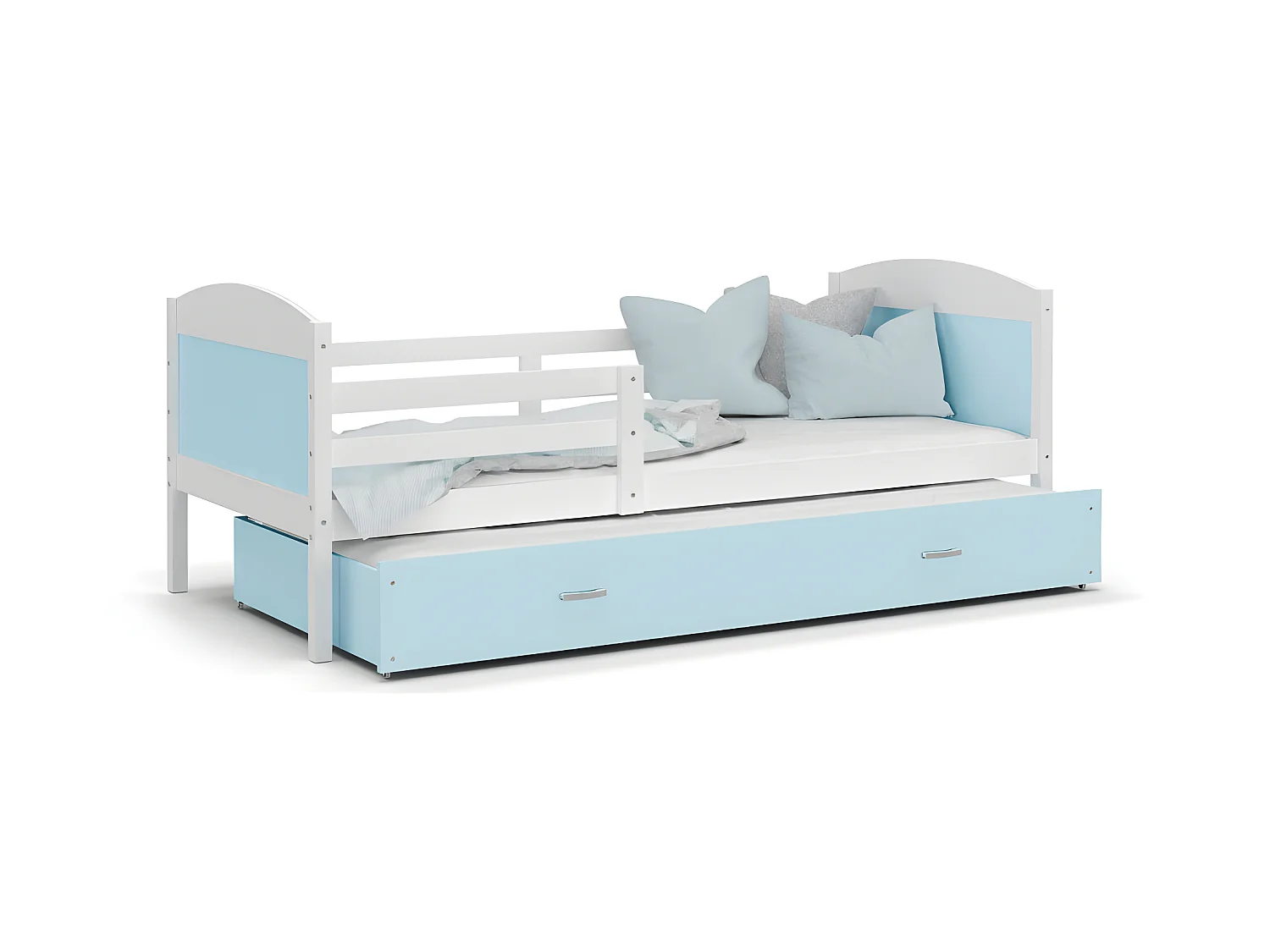 Lit Gigogne Mateo 90x190 Blanc - bleu Livré avec sommiers, tiroir et matelas en mousse de 7cm