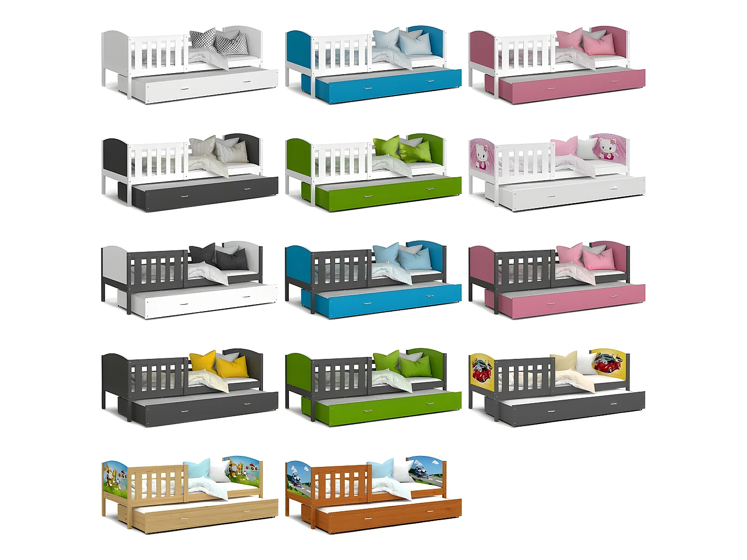 Lit Gigogne Tomy 90x190 Gris - rose Livré avec sommiers, tiroir et matelas en mousse de 7cm