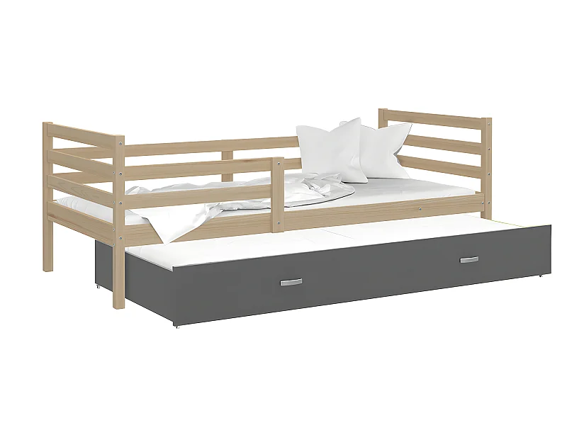 Lit Gigogne Milo 90x190 Pin - gris Livré avec sommiers, tiroir et matelas en mousse de 7cm