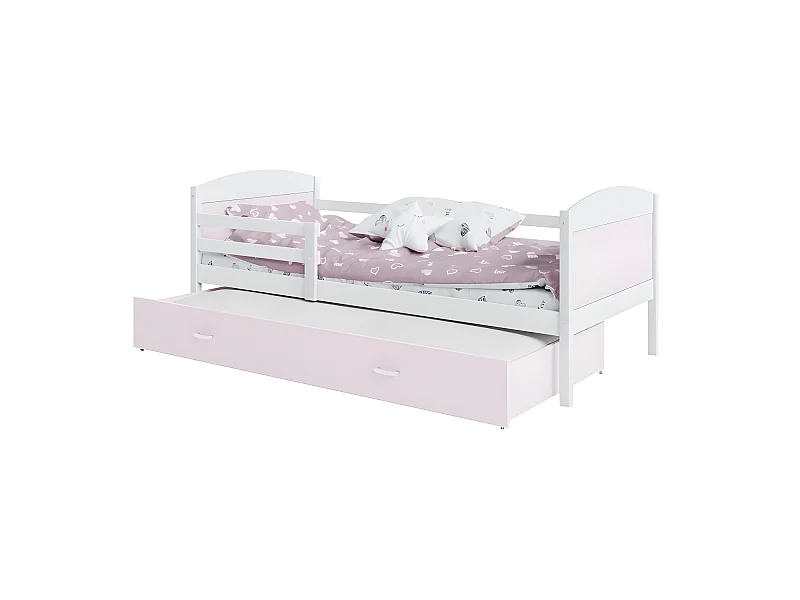 Lit Gigogne Mateo 90x190 Blanc - rose Livré avec sommiers, tiroir et matelas en mousse de 7cm