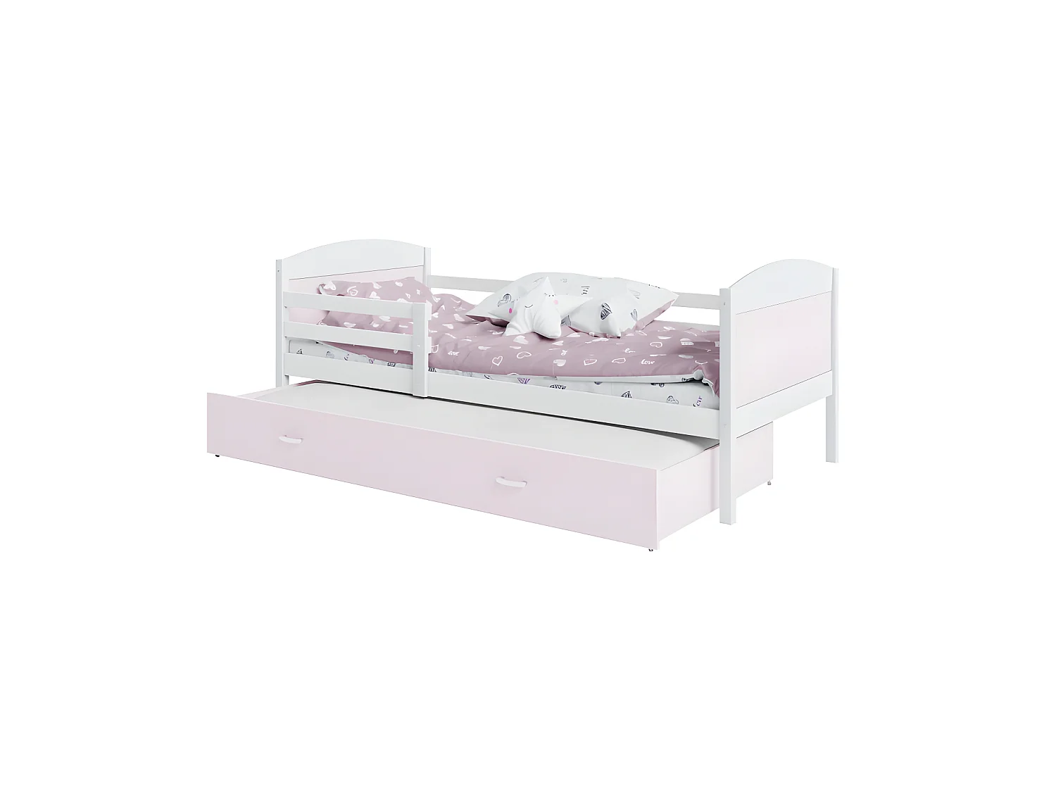 Lit Gigogne Mateo 90x190 Blanc - rose Livré avec sommiers, tiroir et matelas en mousse de 7cm