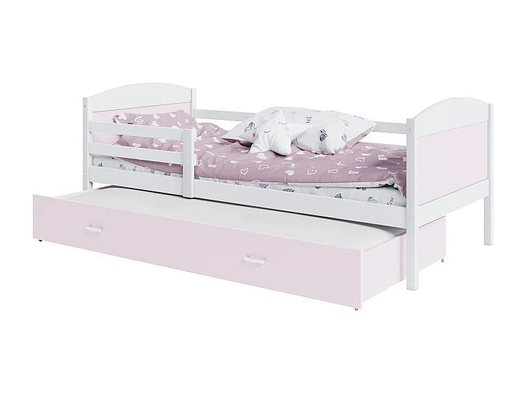 Lit Gigogne Mateo 90x190 matelas inclus Blanc - rose