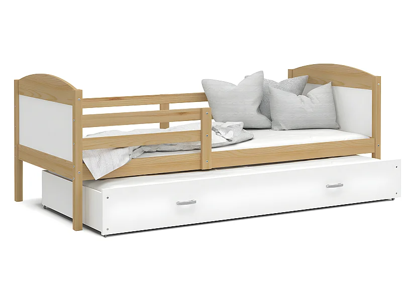 Lit Gigogne Mateo 90x190 Pin - blanc Livré avec sommiers, tiroir et matelas en mousse de 7cm