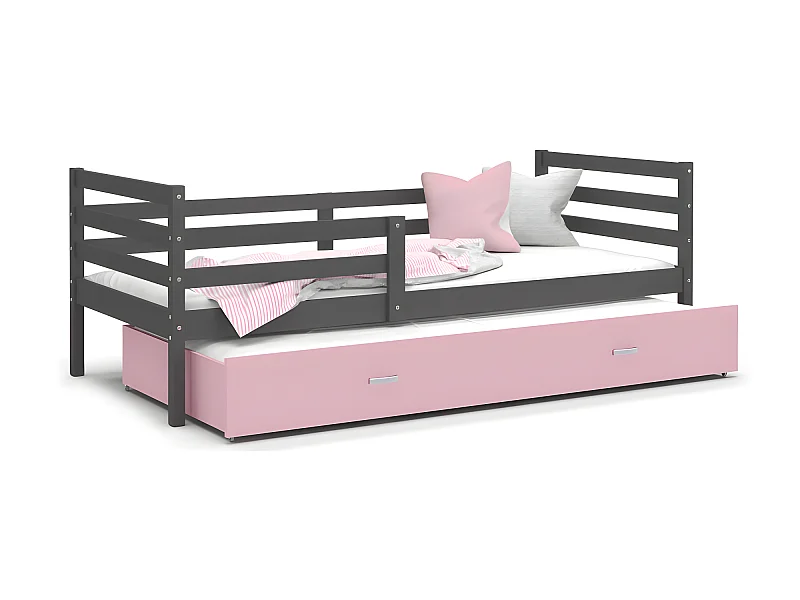 Lit Gigogne Milo 90x190 Gris - rose Livré avec sommiers, tiroir et matelas en mousse de 7cm