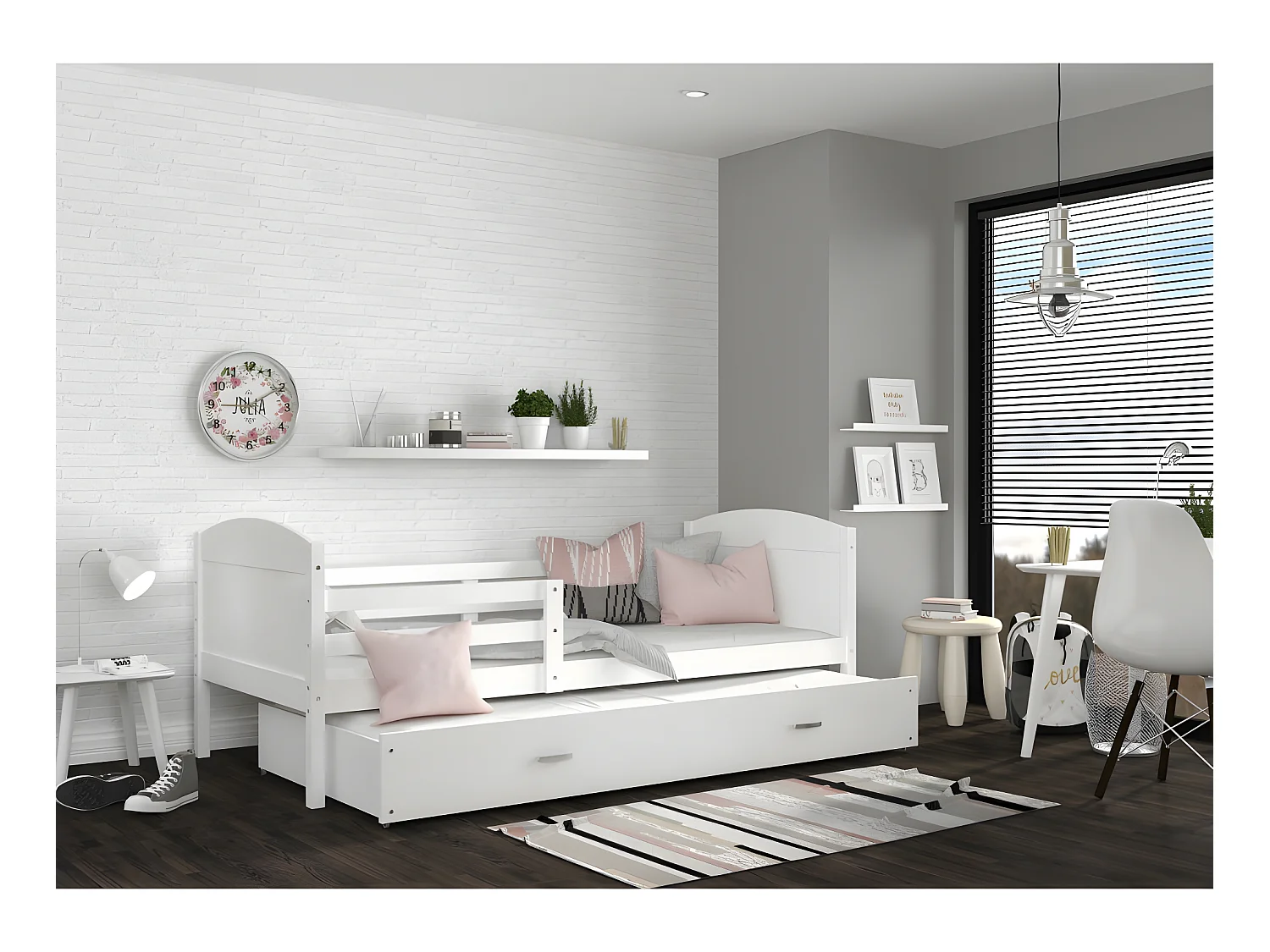 Lit Gigogne Mateo 90x190 Blanc - blanc Livré avec sommiers, tiroir et matelas en mousse de 7cm