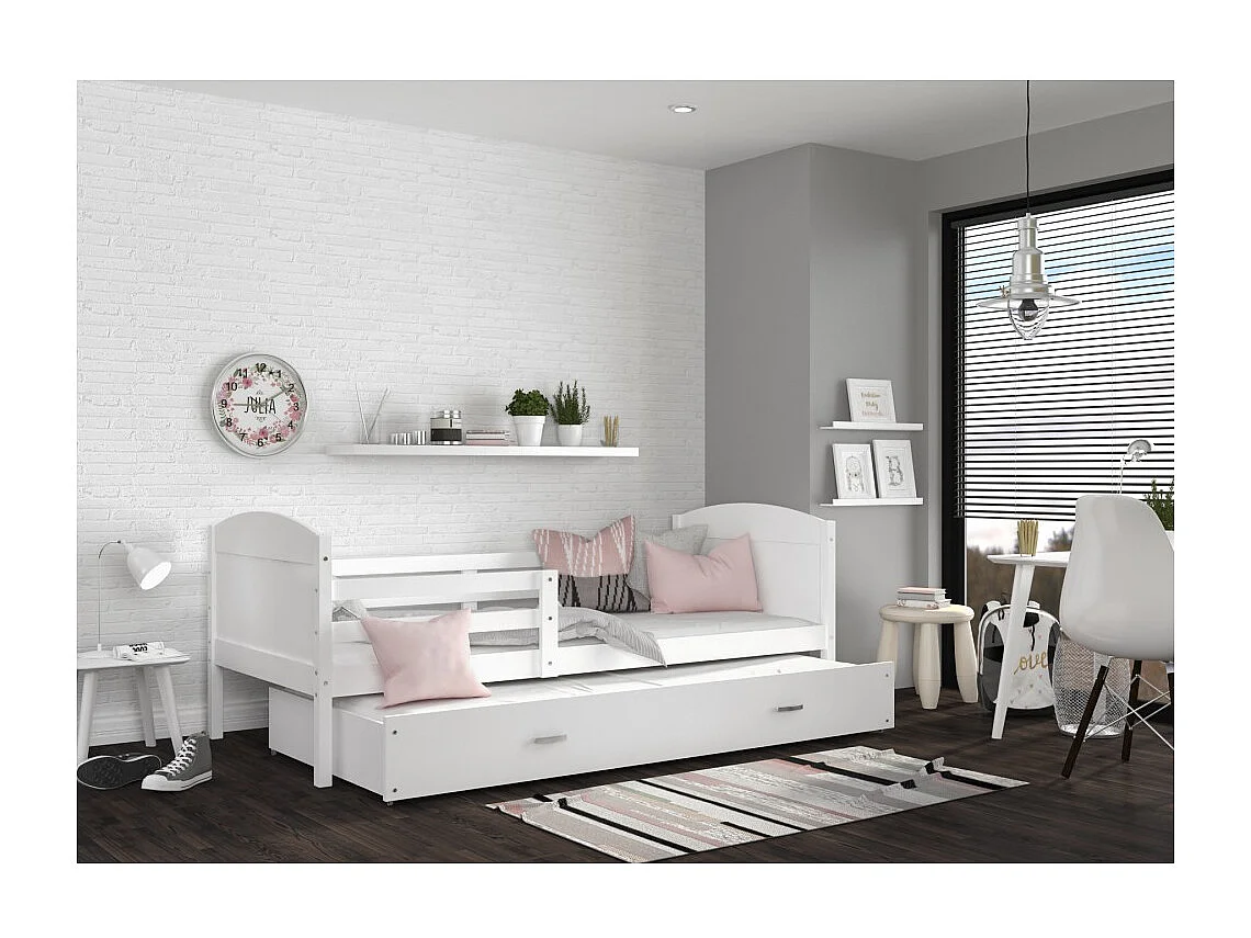 Lit Gigogne Mateo 90x190 matelas inclus Blanc - blanc
