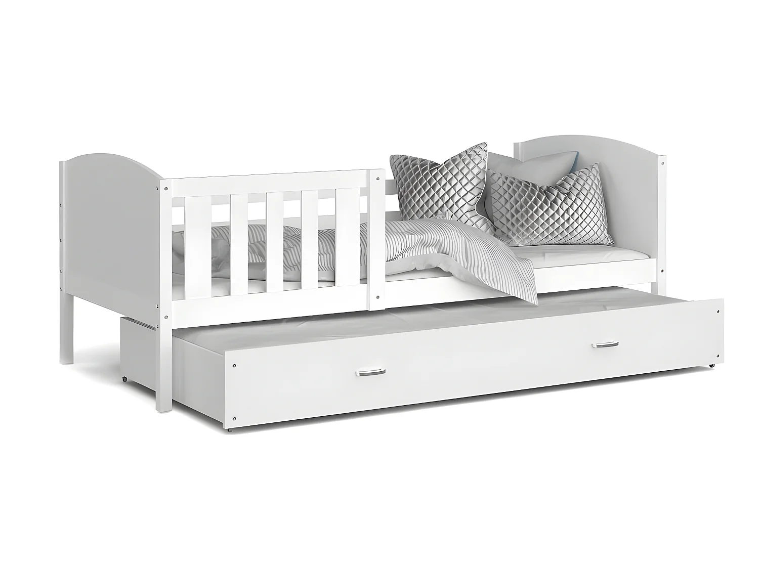 Lit Gigogne Tomy 90x190 Blanc - blanc Livré avec sommiers, tiroir et matelas en mousse de 7cm