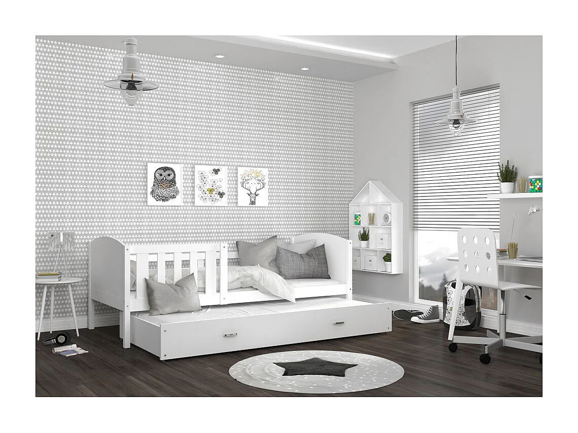 Lit Gigogne Tomy 90x190 matelas inclus Blanc - blanc