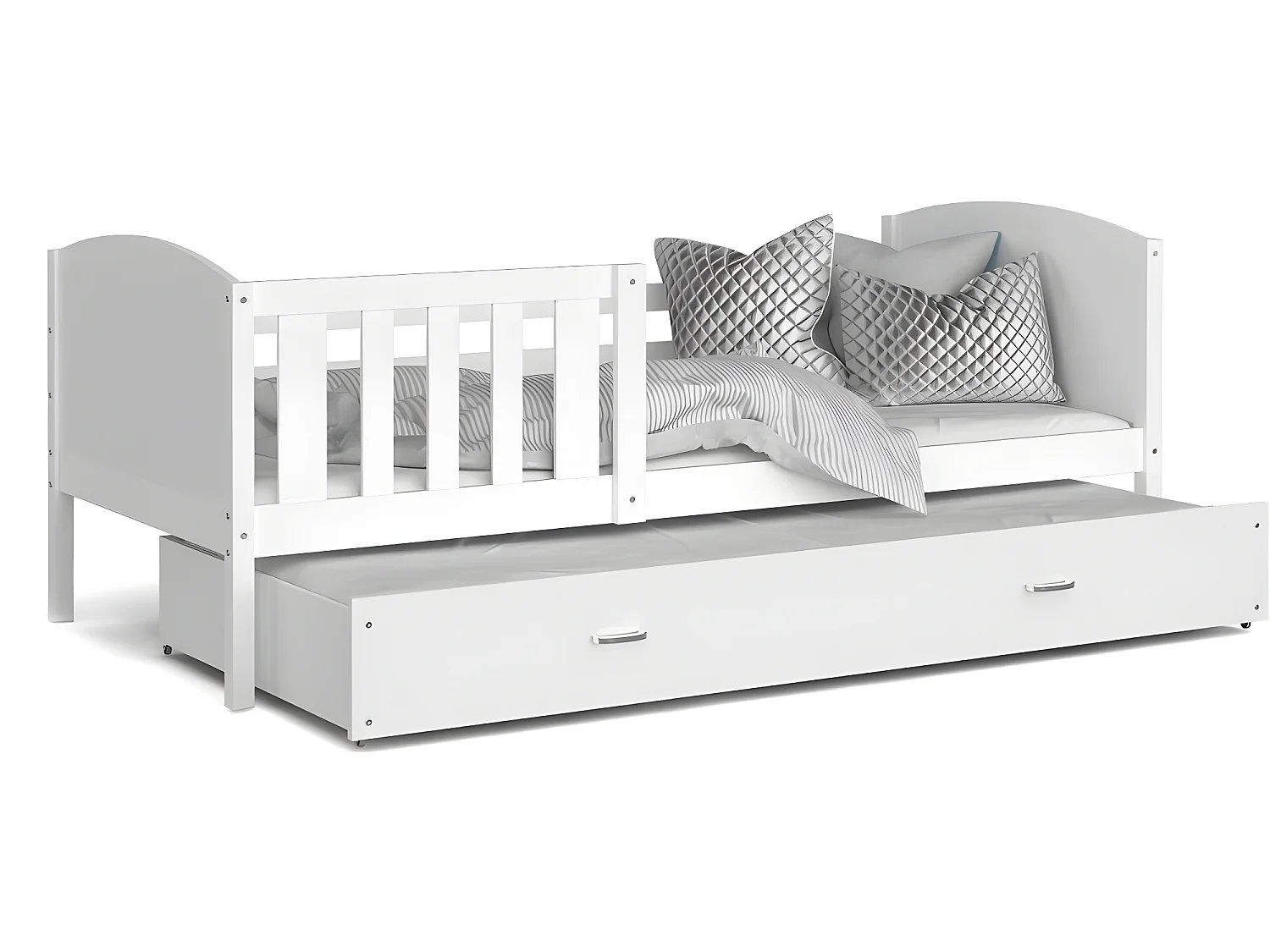 Lit Gigogne Tomy 90x190 Blanc - blanc Livré avec sommiers, tiroir et matelas en mousse de 7cm