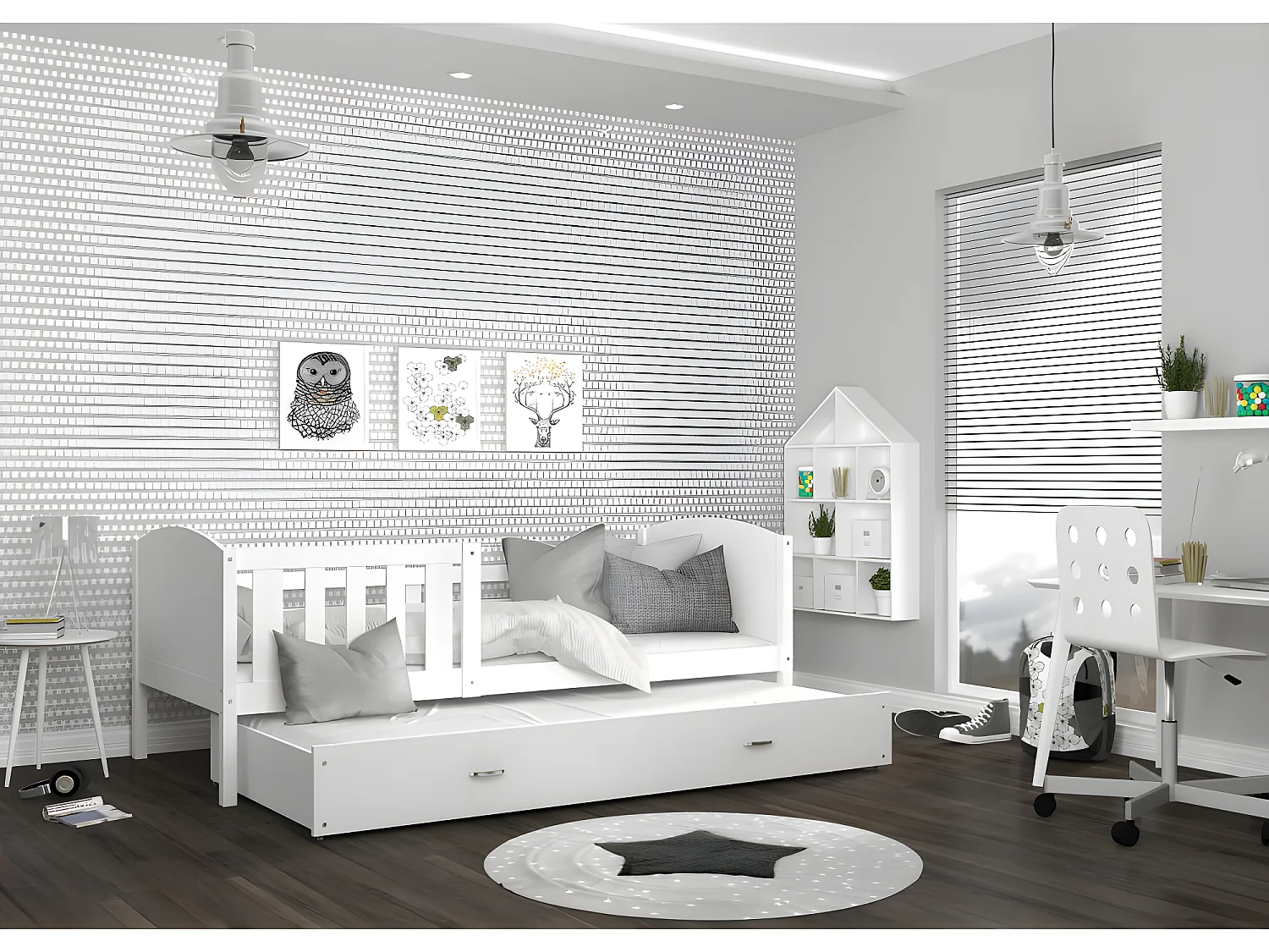 Lit Gigogne Tomy 90x190 Blanc - blanc Livré avec sommiers, tiroir et matelas en mousse de 7cm